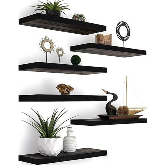 Wood Floating Shelves for Wall Decor, Rustic Wall Shelves for Bedroom Bathroom - Picture 8 of 8